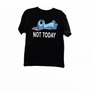 Disney Stitch Womens Black Cotton T-Shirt Not Today Graphic Short Sleeve M